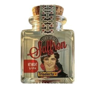 Triselecta Saffron Filaments Cat 1 Spanish Saffron 1g Glass Jar with Cork Top